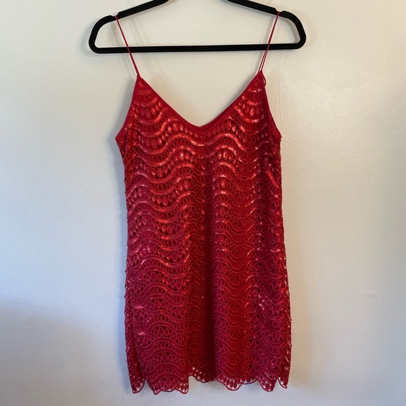 Saylor by Revolve Red Lace Sequin Mini Dress size XS - Picture 9 of 10